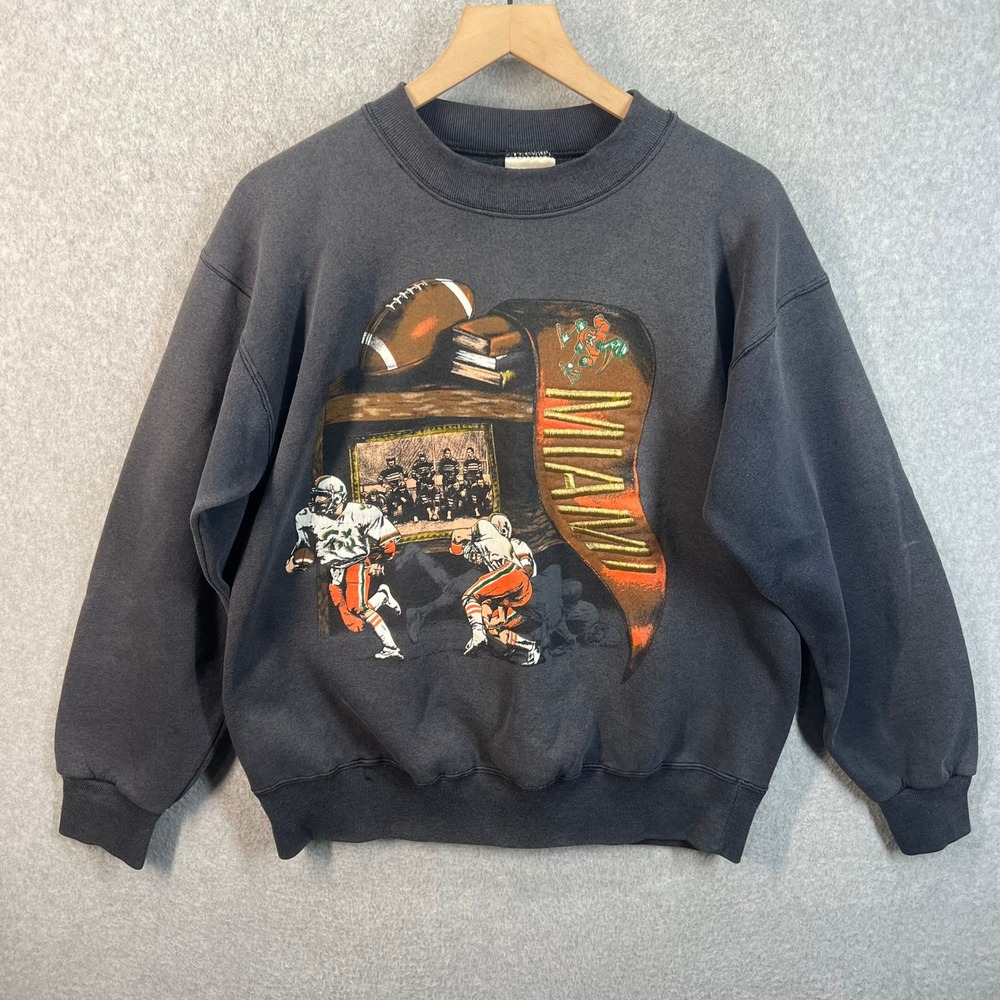 Nutmeg Mills Miami Hurricanes Football Sweatshirt Mens M Grey Vintage EUC